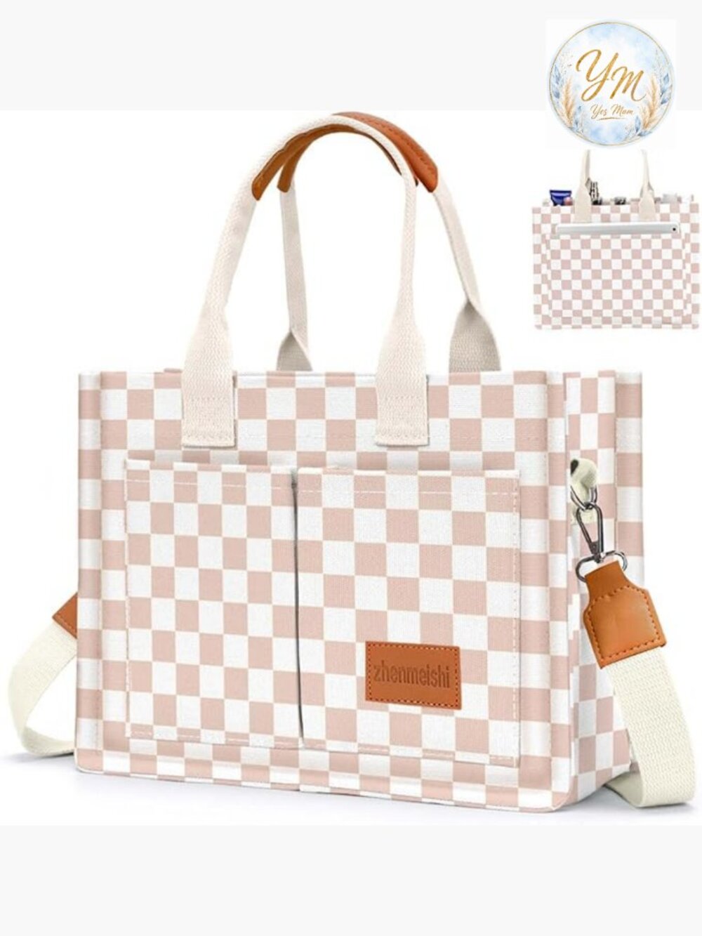 Canvas Tote Bag with Pockets Crossbody Shoulder Handbag Large Capacity Work Tote